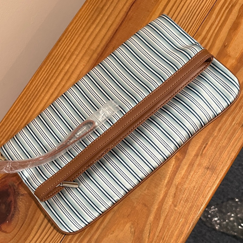 White House Black Market Blue and Brown Striped Clutch